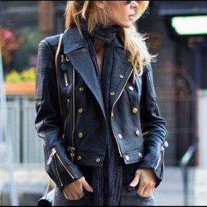 BURBERRY BRIT BLACK NAILTON MOTO LEATHER JACKET